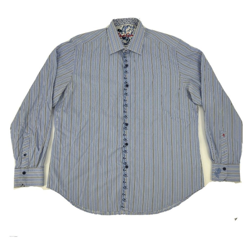 Robert Graham Shirt Men XL Blue White Stripes  Long Sleeve Button Down Flip Cuff